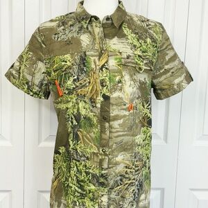SHE Safari Expedition Green Camo Ventilated Short Sleeve Snap Front Shirt